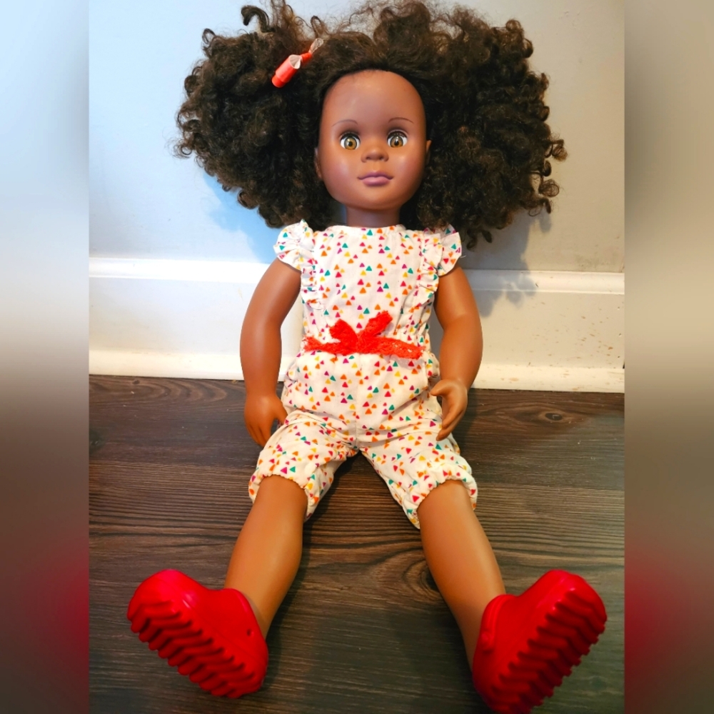 VINTAGE African American Our Generation Doll w/ Original Romper, Apron & Crocs